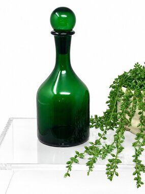 Vintage Green Glass Decanter with Stopper | Elegant Modern Barware & Home Décor